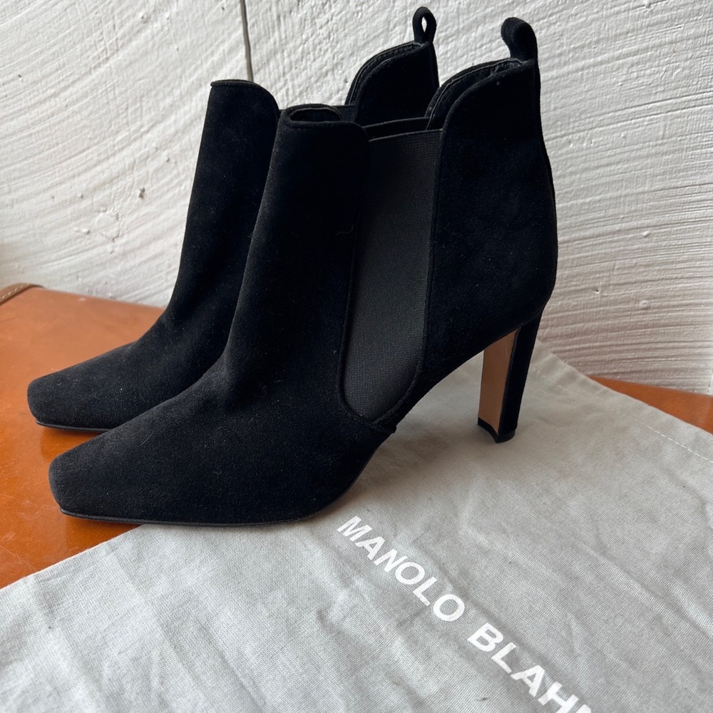 Manolo Blahnik suede bootie high heels